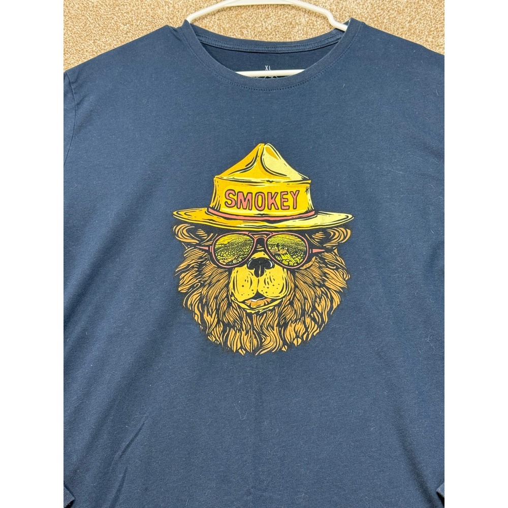 Wild Tribute Smokey Bear Long Sleeve Graphic T-Shirt Mens XL Navy Blue Outdoor